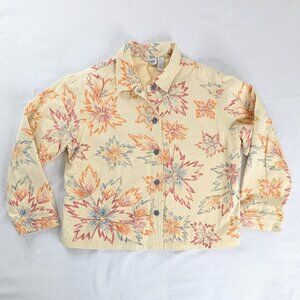 VTG Chico's Yellow Denim Floral Embroidered Metal Button Up Jacket